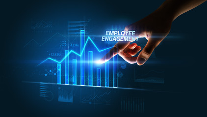 Hand touching EMPLOYEE ENGAGEMENT button, business concept