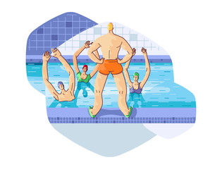 People in the Swimming Pool on Water Aerobics Class with Fitness Instructor