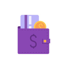 Element of wallet with coins and credit card. Concept of banking, e-wallet, deposit, cash back. Vector illustration in flat design for UI, web banner, mobile app