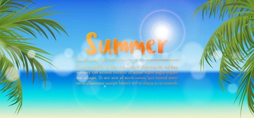 Fototapeta na wymiar Summer Abstract Background, Copy space blank area on blurred tropical beach bokeh background