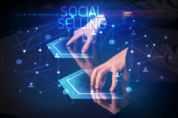Navigating social networking with SOCIAL SELLING inscription, new media concept