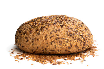 Gluten free multi seed bread with linseed isolated on white
