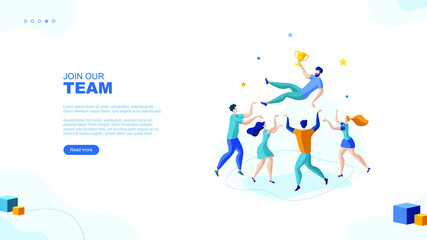 Trendy flat illustration. Successful teamwork page concept. People celebrate the victory of the team. Template for your design works. Vector graphics.