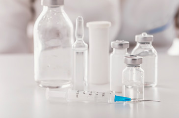 Stock of medical medecine bottles and squirt