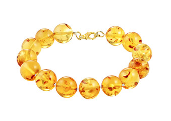 Amber Bracelet with gold (isolated from white background). Beautiful handmade jewelry!   