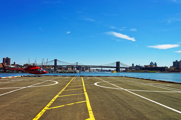 Helicopters on helipad in Pier 6 at Lower Manhattan US