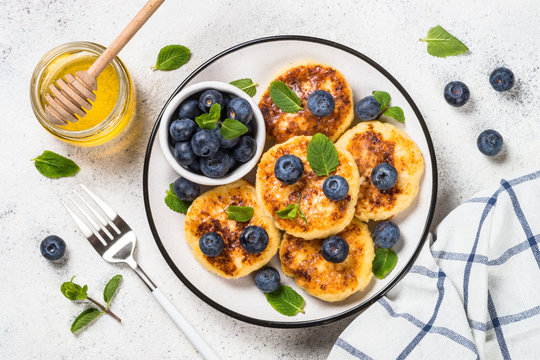 Cottage Cheese Pancakes On White.