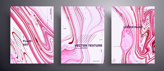 Abstract vector placard, set of modern design fluid art covers. Trendy background that applicable for design cover, poster, brochure and etc. Pink and white unusual creative surface template