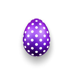 Easter egg 3D icon. Cute violet egg, isolated white background. Bright realistic design, decoration for Happy Easter celebration. Holiday element. Shiny pattern. Spring symbol. Vector illustration