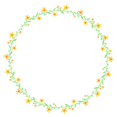 Wreath of watercolor yellow spring flowers
