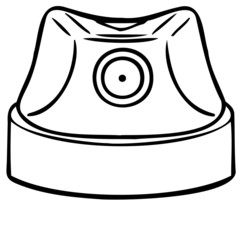 monochrome vector drawing of a spray can attachment. cap, fatcap, grafitty, illustration.