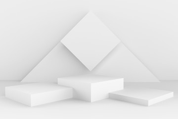3D Abstract Shape and Geometry, White Color Stage Mockup Background.