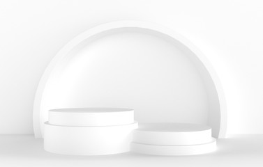 3D Abstract Shape and Geometry, White Color Stage Mockup Background.