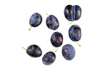 Violet isolated purple plums on a white background.