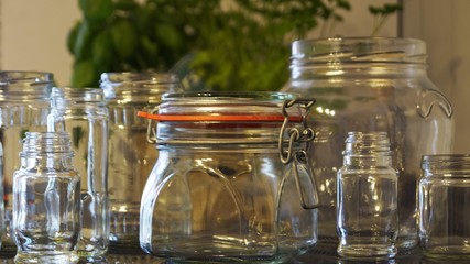 empty glass jars for storing food in the kitchen