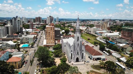 Aerial view of the city of Bento Gonçalves, in Serra Gaúcha, Brazil