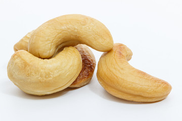 Cashew nuts Fried or Roasted on white background,Close up