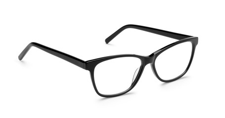 Black plastic glasses isolated on white.