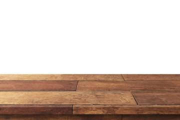 Empty wood table on isolate white background and display montage with copy space for product.