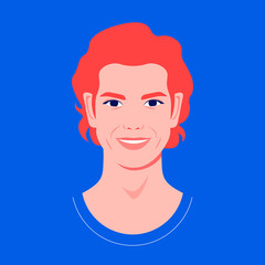 Portrait of a redhead man. Avatar of a guy. Colorful portrait. Student of the university. Vector flat illustration