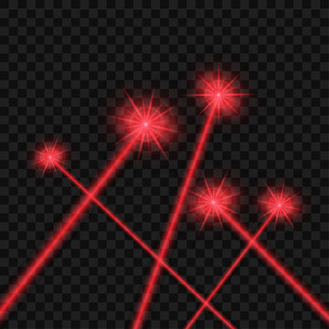 Abstract Red Laser Beam. Isolated On Transparent Black Background. Vector Stock Illustration