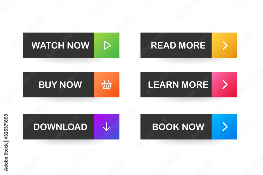 Poster set of vector modern trendy flat buttons. different colors of main shapes.