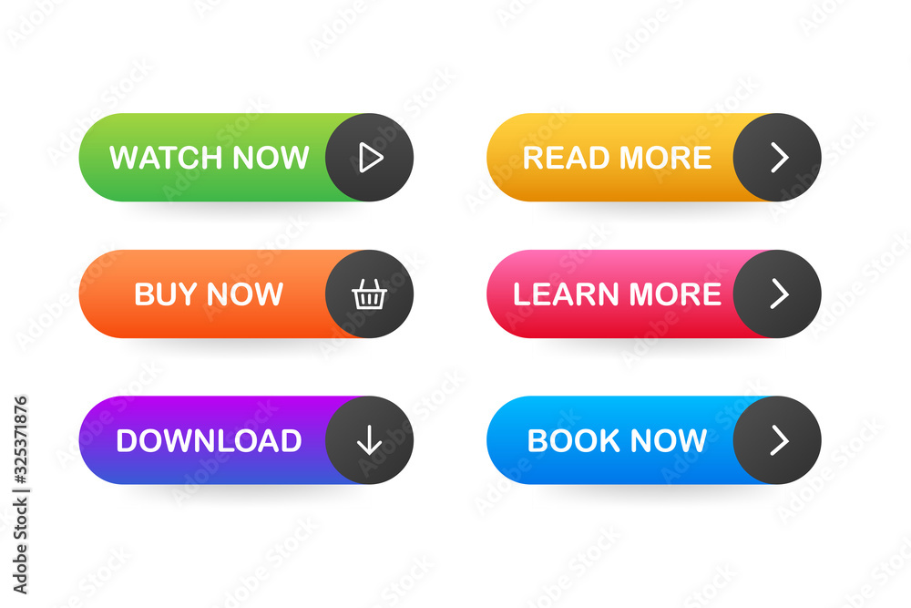 Poster set of vector modern trendy flat buttons. different colors of main shapes.