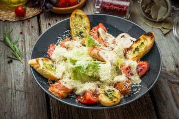 Healthy Grilled Chicken Caesar Salad with Cheese