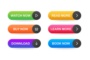 Set of vector modern trendy flat buttons. Different colors of main shapes.