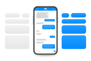 Chat Interface Application with Dialogue window. Clean Mobile UI Design Concept. Sms Messenger. Vector stock illustration. - obrazy, fototapety, plakaty