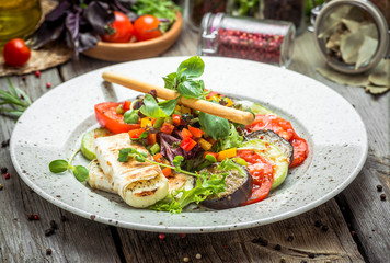 grilled vegetables, grilled suluguni cheese