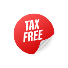 Modern red tax free sign on white background. Vector stock illustration.