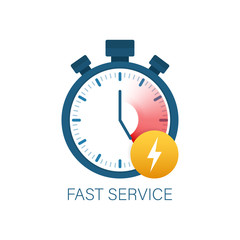 Fast service. Fast delivery icon, timely service, stopwatch. Vector stock illustration.