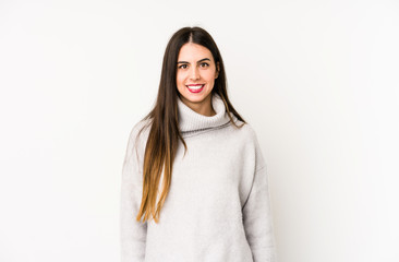 Young caucasian woman isolated on a white background happy, smiling and cheerful.