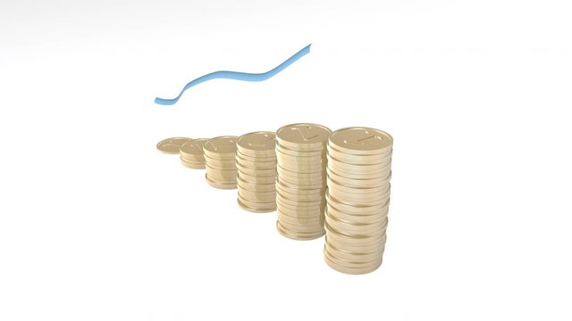 Profit, monetary gain or budget, arrow of the ascending chart. The concept of successful business and economic market growth. Investment income diagram of capital gains from coins.