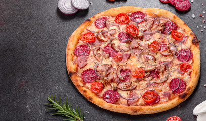 Pepperoni Pizza with Mozzarella cheese, salami, ham