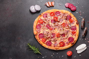 Pepperoni Pizza with Mozzarella cheese, salami, ham