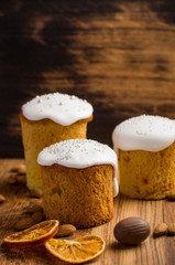 Three easter cake on wooden background