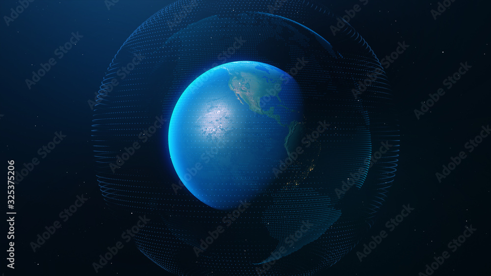 Wall mural planet earth technology network. elements of this image furnished by nasa - 3d illustration.