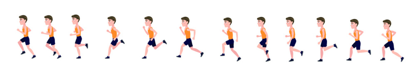 Running man. Cycle of animation for men's running, 2d cartoon character.