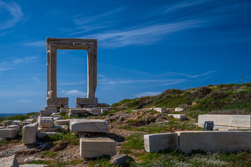 Portara in the late afternoon with clouds, Naxos, Greece