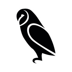 Barn owl black silhouette side view symbol on white backdrop. Design element
