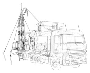 Coil Tubing unit machine Truck. EPS10 format. Vector created of 3d.
