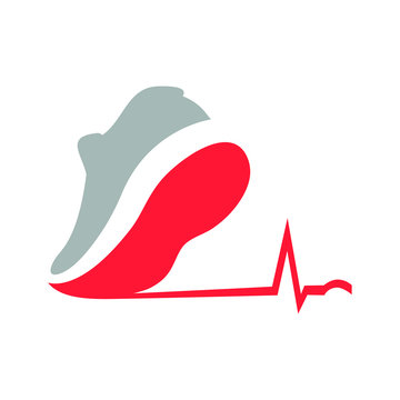 Running shoe symbol with a cardiogram on white backdrop. Design element