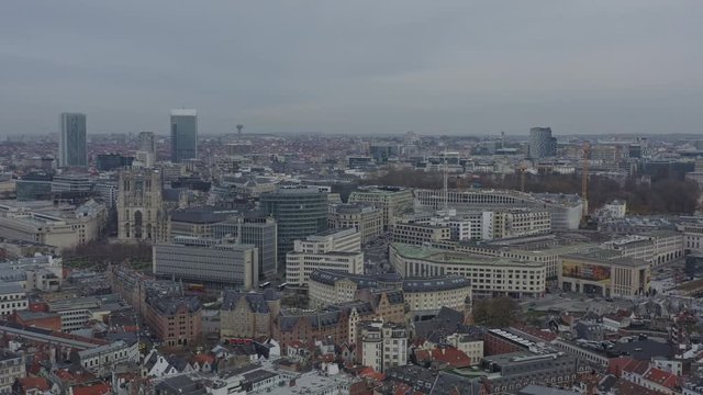 Brussels Belgium Aerial v9 Flying over Marollen and Stalingrad district with Quartier Royal and downtown cityscape views - December 2019