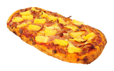 ham and pineapple flat bread pizza isolated on a white background