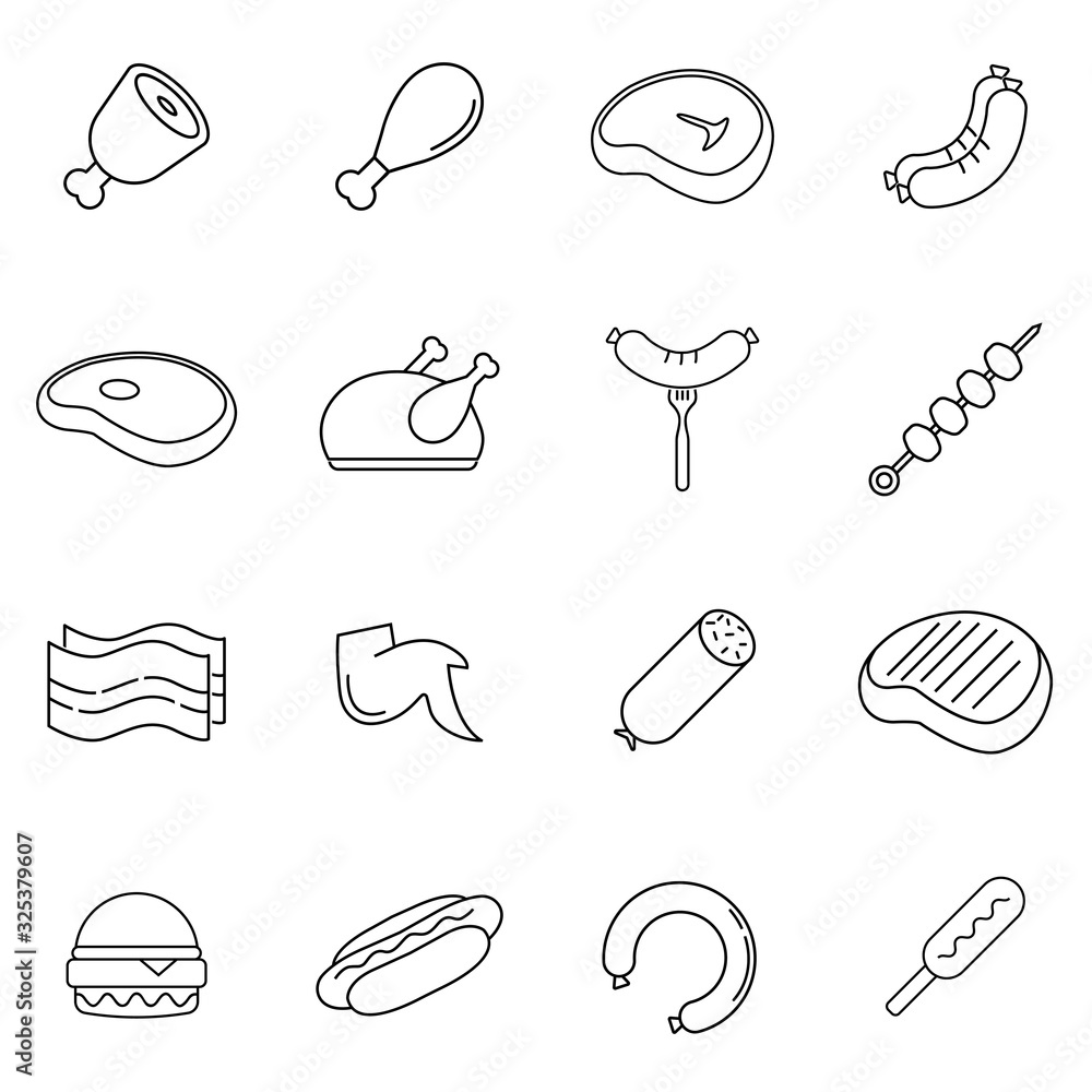 Poster meat and sausage related line icon set. modern outline style icons collection. perfect vector graphi
