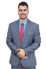 Laughing mexican hipster businessman with suit