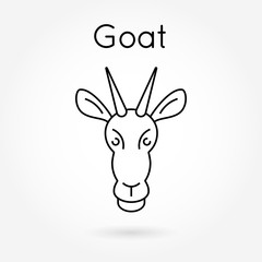 Vector image of goat head on white background. Thin line style.