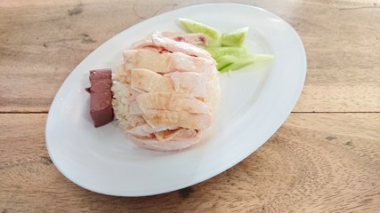 Chicken Rice Menu, Thai Chicken Rice or Kao Mun Kai with Boiled Chicken on the table